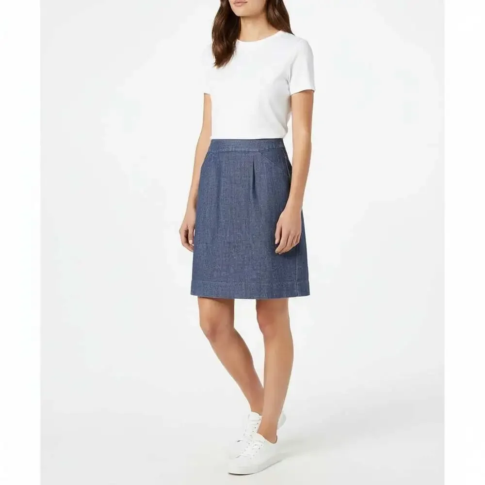 J.Crew Stretch Dark Wash Denim Pencil Skirt Slash Pockets Size 4 Back Zip